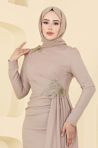 moda selvim فستان سهرة بيج ASM2810 - Thumbnail