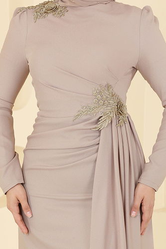 moda selvim فستان سهرة بيج ASM2810 - Thumbnail