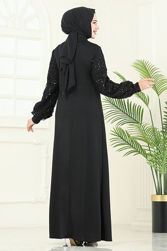 moda selvim فستان سهرة أسود ASM2811 - Thumbnail