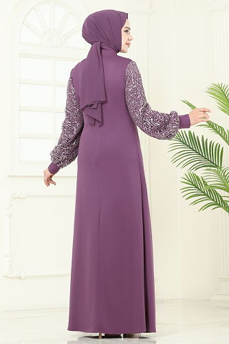 moda selvim Evening Dress ASM2811 Dark Lilac - Thumbnail