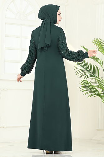 moda selvim فستان سهرة زيتي ASM2811 - Thumbnail