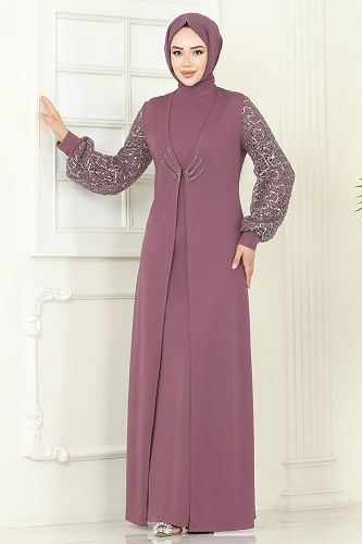 moda selvim Evening Dress ASM2811 Rose Dried - Thumbnail