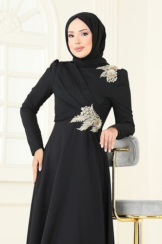 moda selvim Evening Dress ASM2812 Black - Thumbnail