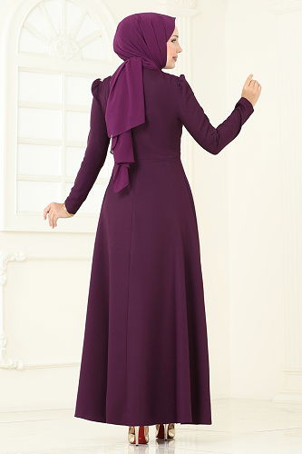 moda selvim Evening Dress ASM2812 Damson - Thumbnail