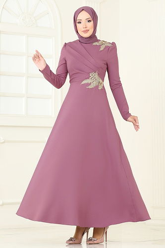 moda selvim فستان سهرة وردي ASM2812 - Thumbnail