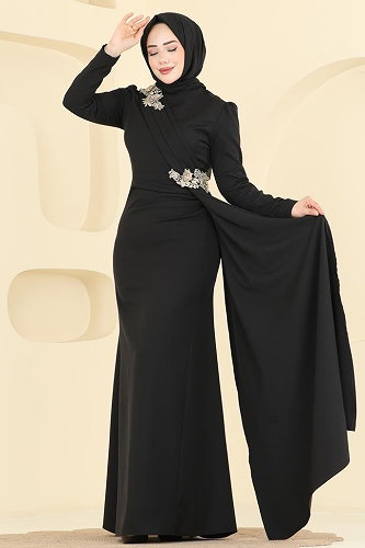 moda selvim Evening Dress ASM2825 Black - Thumbnail