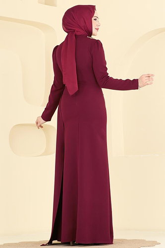 moda selvim فستان سهرة خمري ASM2825 - Thumbnail