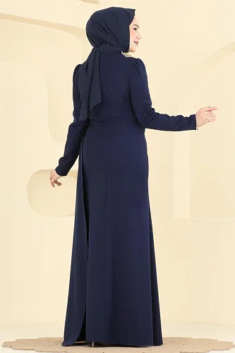 moda selvim Evening Dress ASM2825 Navy Blue - Thumbnail