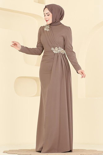 moda selvim فستان سهرة بيج ASM2825 - Thumbnail