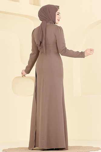moda selvim فستان سهرة بيج ASM2825 - Thumbnail