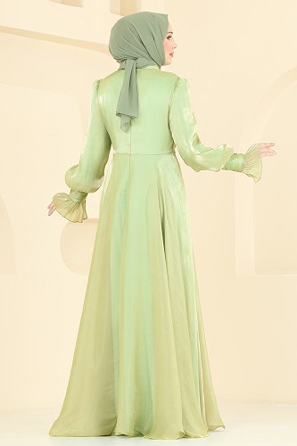 moda selvim Evening Dress ASM2826 Almond Green - Thumbnail