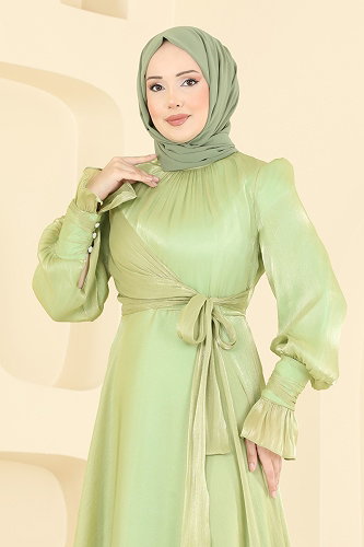 moda selvim فستان سهرة أخضر عشبي ASM2826 - Thumbnail