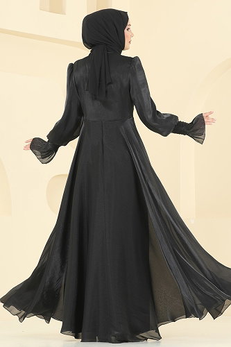 moda selvim فستان سهرة أسود ASM2826 - Thumbnail