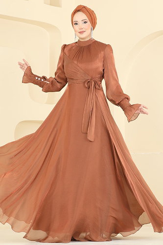 moda selvim Evening Dress ASM2826 Copper - Thumbnail