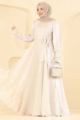 moda selvim Evening Dress ASM2826 Cream - Thumbnail