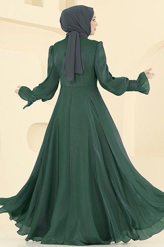 moda selvim فستان سهرة زيتي ASM2826 - Thumbnail