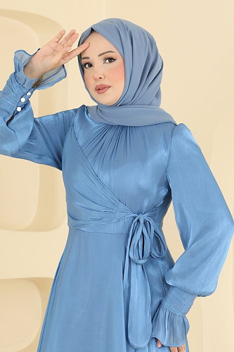 moda selvim فستان سهرة ازرق ASM2826 - Thumbnail
