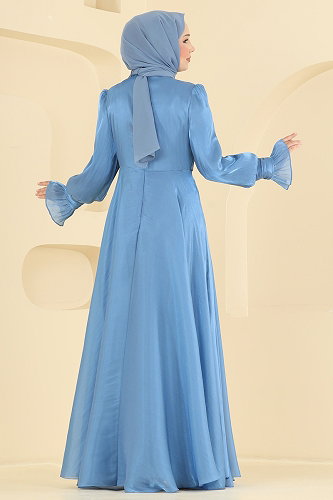 moda selvim فستان سهرة ازرق ASM2826 - Thumbnail