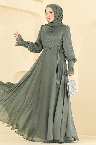moda selvim Evening Dress ASM2826 Khaki - Thumbnail
