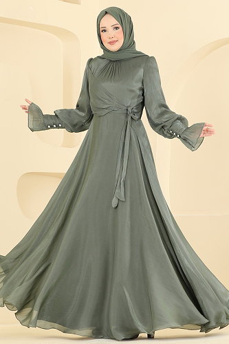 moda selvim فستان سهرة اخضر عفني ASM2826 - Thumbnail