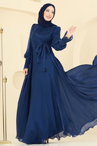moda selvim Evening Dress ASM2826 Navy Blue - Thumbnail