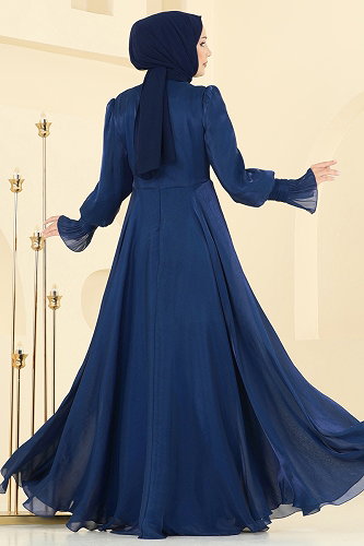 moda selvim Evening Dress ASM2826 Navy Blue - Thumbnail