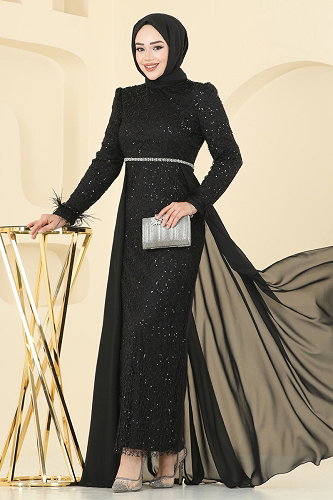 moda selvim Evening Dress ASM2830 Black - Thumbnail