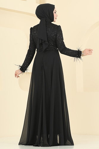 moda selvim فستان سهرة أسود ASM2830 - Thumbnail