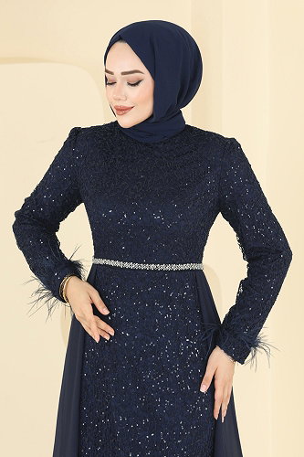 moda selvim Evening Dress ASM2830 Navy Blue - Thumbnail