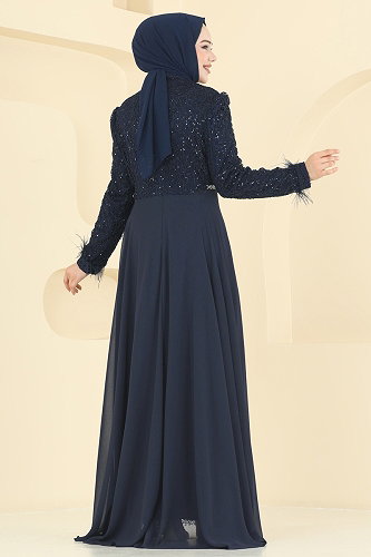 moda selvim Evening Dress ASM2830 Navy Blue - Thumbnail