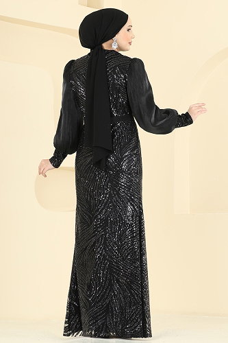 moda selvim فستان سهرة أسود ASM2854 - Thumbnail
