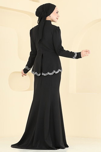 moda selvim فستان سهرة أسود ASM2863 - Thumbnail