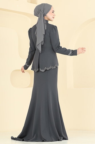 moda selvim Evening Dress ASM2863 Dark Gray - Thumbnail