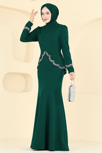 moda selvim Evening Dress ASM2863 Emerald - Thumbnail