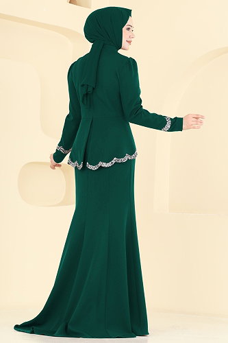 moda selvim Evening Dress ASM2863 Emerald - Thumbnail