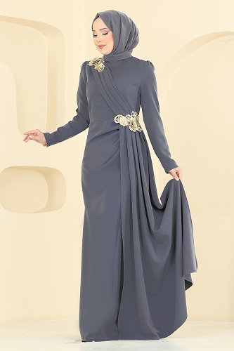 moda selvim Evening Dress ASM2864 Anthracite - Thumbnail