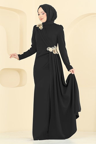 moda selvim فستان سهرة أسود ASM2864 - Thumbnail