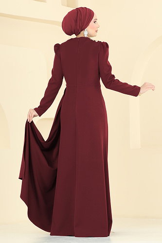 moda selvim Evening Dress ASM2864 Burgundy - Thumbnail
