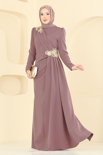 moda selvim فستان سهرة وردي ASM2864 - Thumbnail