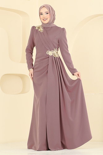moda selvim فستان سهرة وردي ASM2864 - Thumbnail