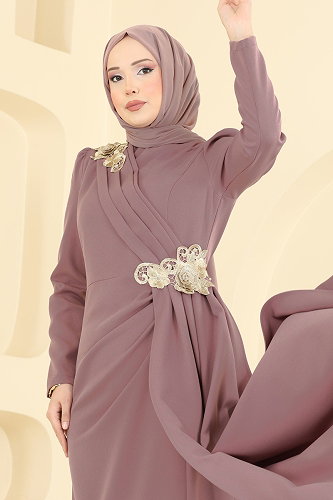 moda selvim فستان سهرة وردي ASM2864 - Thumbnail