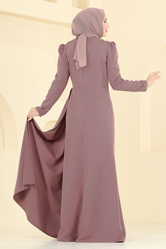 moda selvim فستان سهرة وردي ASM2864 - Thumbnail