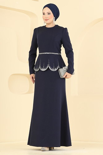 moda selvim Evening Dress ASM2865 Navy Blue - Thumbnail