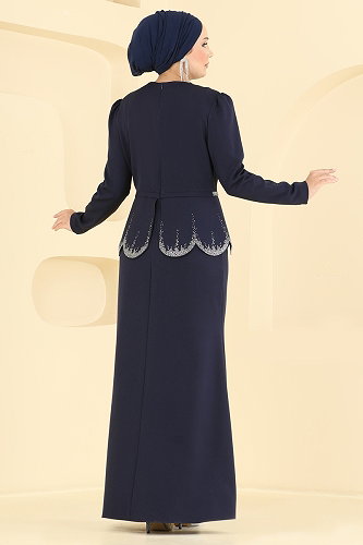 moda selvim Evening Dress ASM2865 Navy Blue - Thumbnail