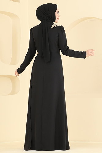 moda selvim Evening Dress ASM2866 Black - Thumbnail