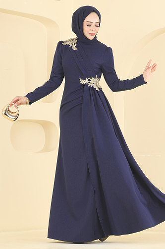 moda selvim Evening Dress ASM2866 Navy Blue - Thumbnail