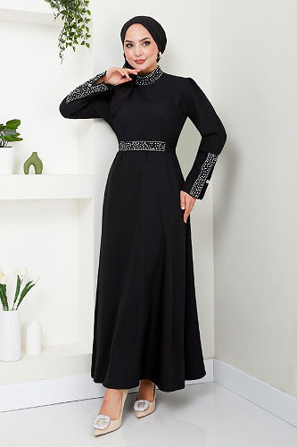 moda selvim EVENING DRESS ASN174-M Black Crocodile - Thumbnail