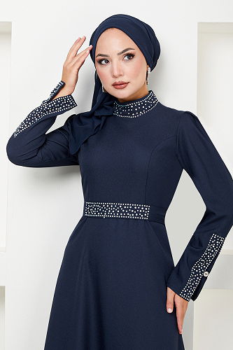 moda selvim EVENING DRESS ASN174-M Navy Blue - Thumbnail