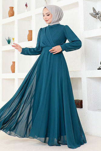 moda selvim Evening Dress END5525-M Petroleum - Thumbnail