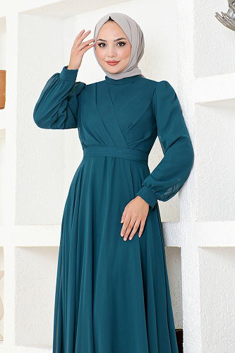 moda selvim Evening Dress END5525-M Petroleum - Thumbnail